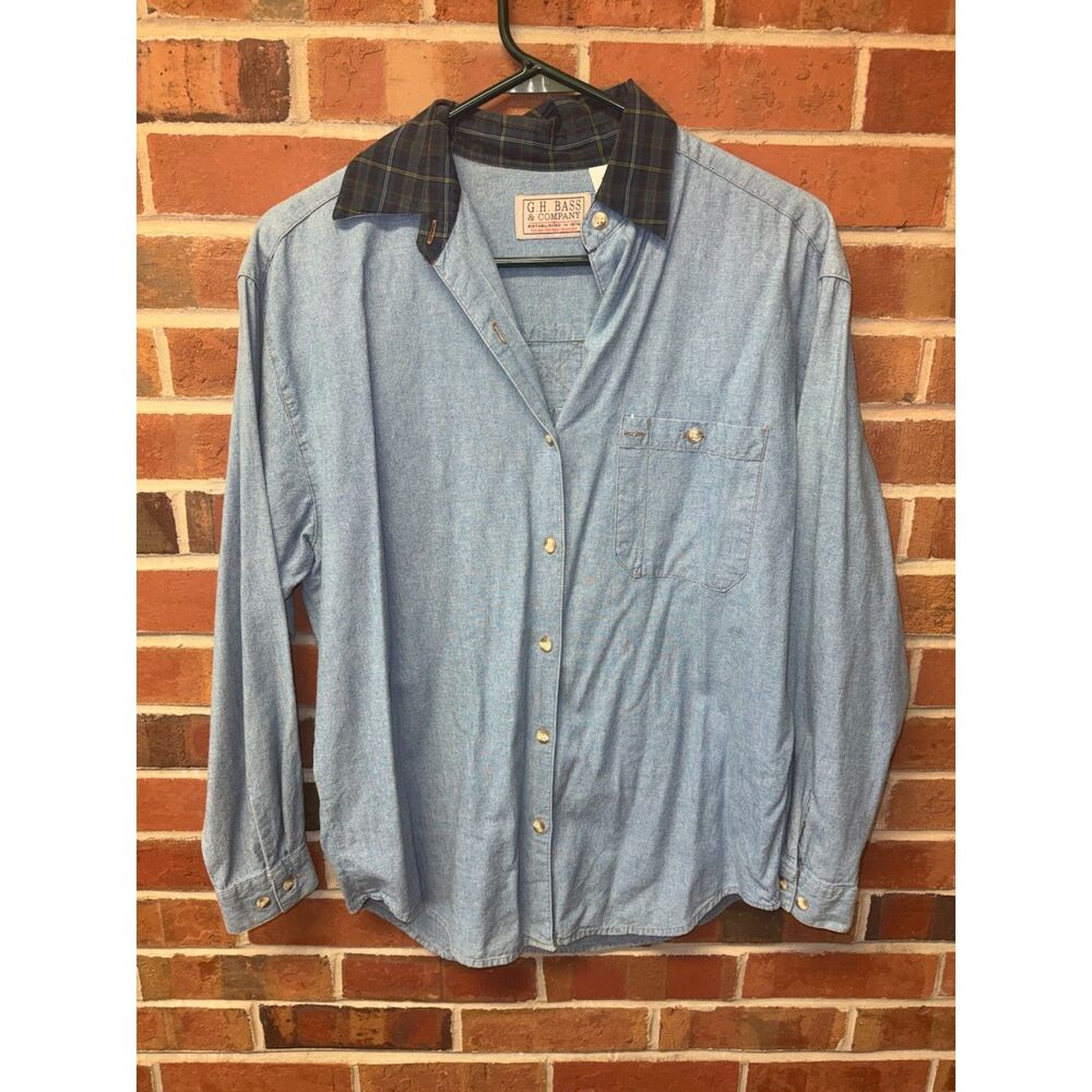 Vintage G.H. Bass & Company Denim Shirt with Plaid Collar